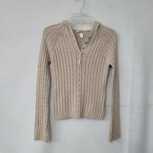 Abercrombie Sweater Womens S Oatmeal Snap Henley Cable Knit Hooded Long Sleeve